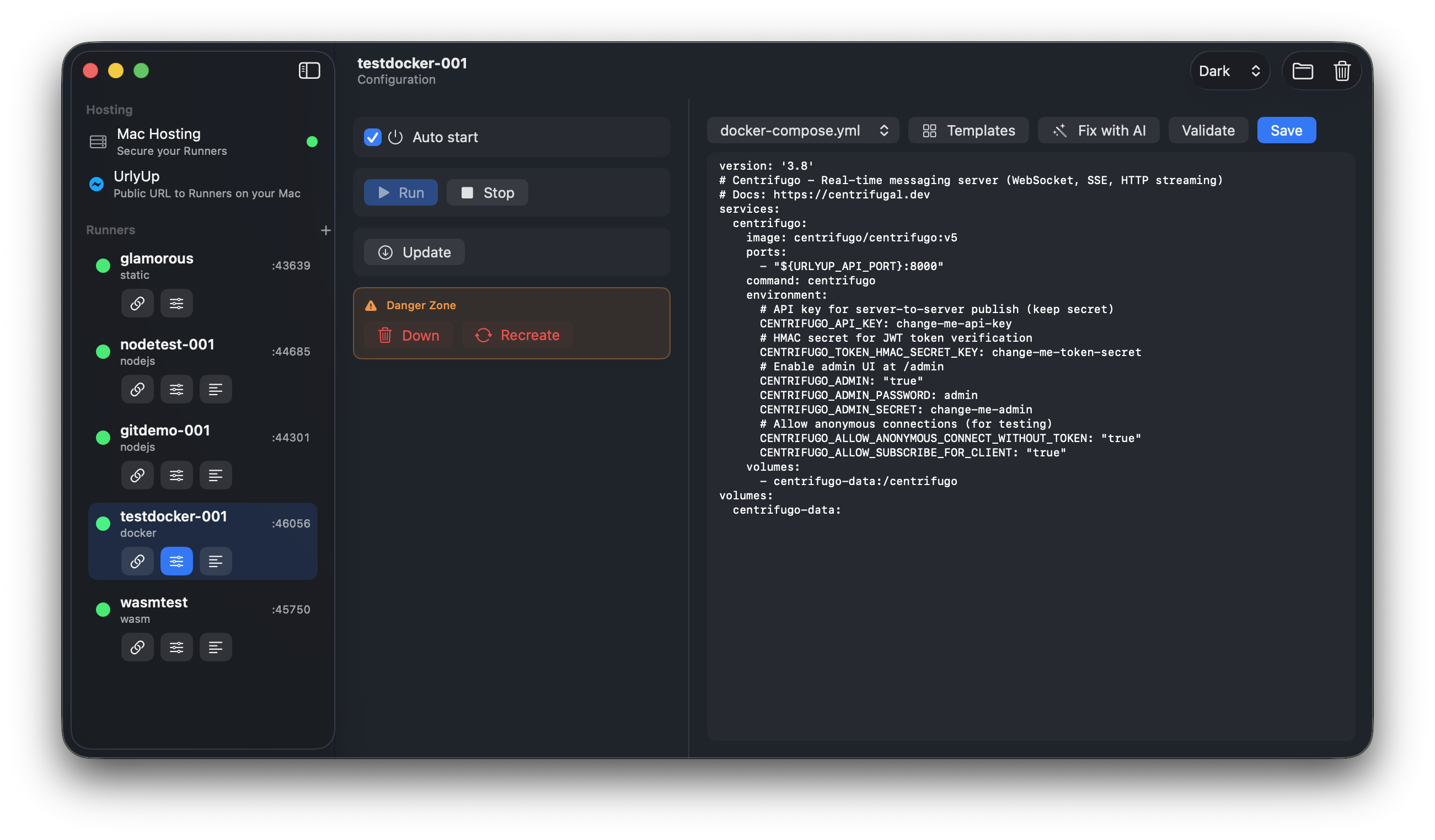 UrlyUp, testdocker-001 Configuration