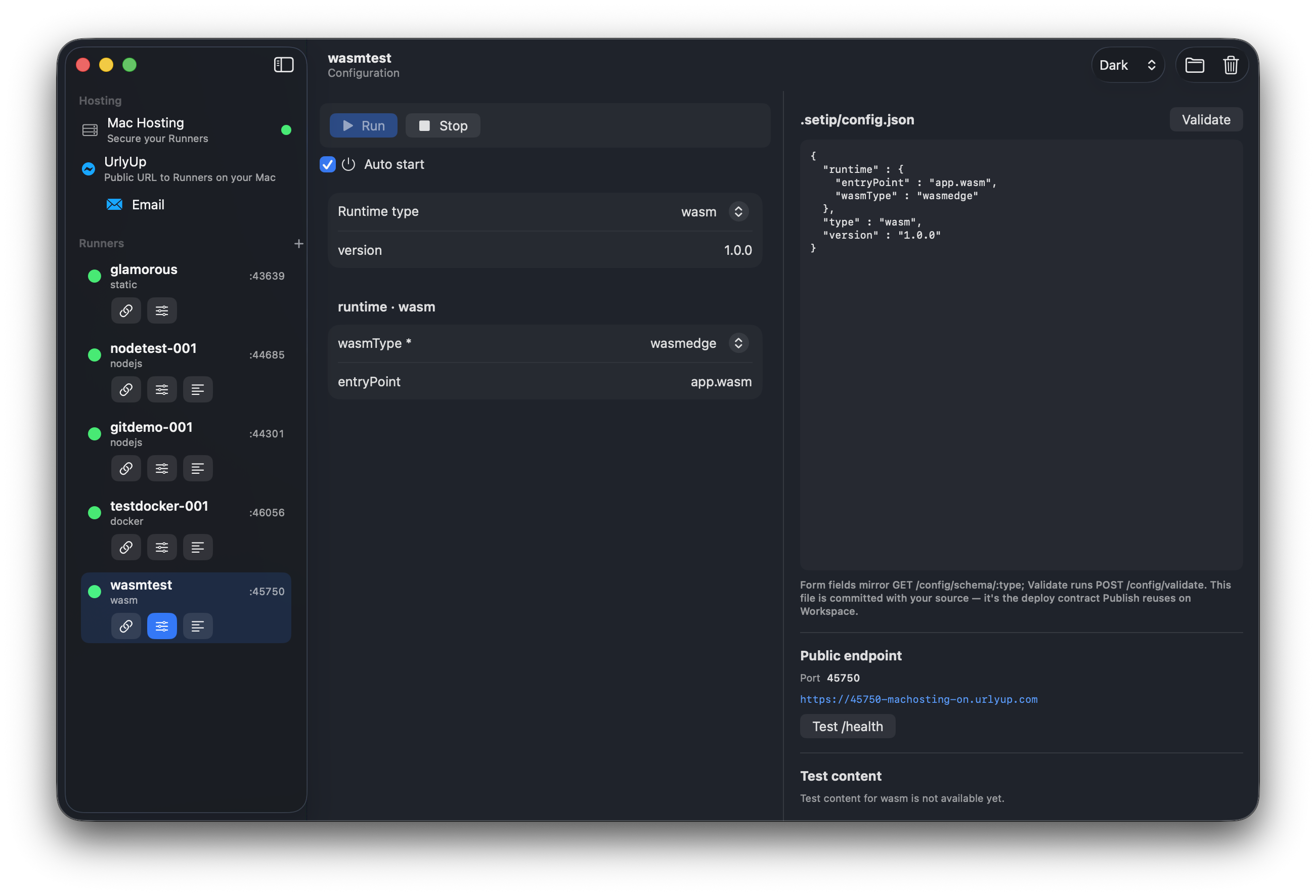 UrlyUp wasmtest Configuration